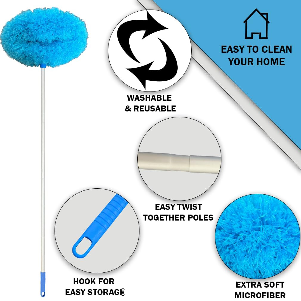 Extendable Microfiber Ceiling Fan Duster with Long Telescopic Pole – Washable & Bendable Cleaning Head - Image 6