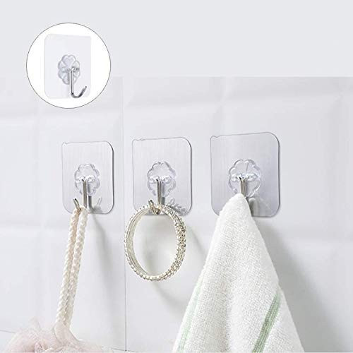 Self Adhesive Hooks for Wall Without Drilling, 10 Hooks | Heavy Duty 10KG Nail Free Stainless Steel Transparent | Waterproof Reusable Kitchen Bathroom Towel Keys Clothes