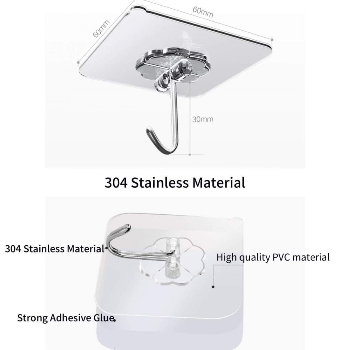 Self Adhesive Hooks for Wall Without Drilling, 10 Hooks | Heavy Duty 10KG Nail Free Stainless Steel Transparent | Waterproof Reusable Kitchen Bathroom Towel Keys Clothes - Image 5