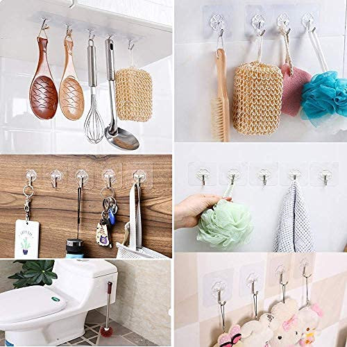 Self Adhesive Hooks for Wall Without Drilling, 10 Hooks | Heavy Duty 10KG Nail Free Stainless Steel Transparent | Waterproof Reusable Kitchen Bathroom Towel Keys Clothes - Image 3