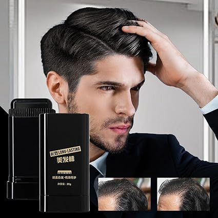 Natural plant based hair dye stick applied to gray roots and sideburns
