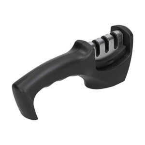 Direct and Functional: (Best for a brief name) "A manual pull-through 3-stage knife sharpener with a black ergonomic handle.