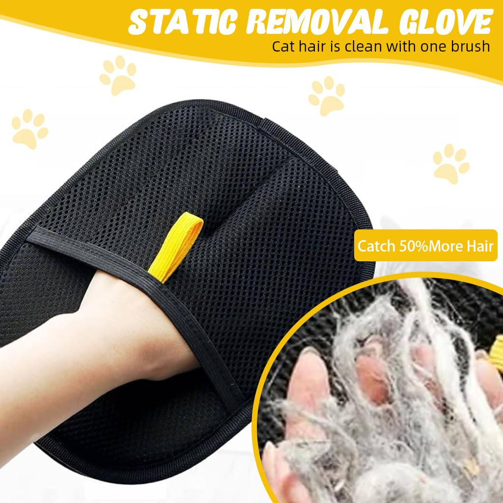 Two oval-shaped pet grooming tools with textured surfaces, shown alongside an inset photo of the tool in use on a cat.